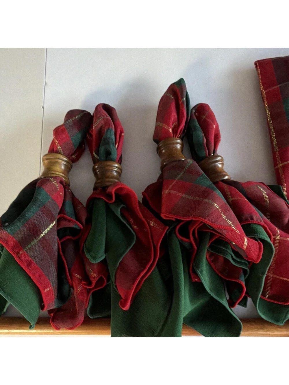Set 4 Red Green Plaid Fabric Cloth Napkins Square Reusable Holiday table cloth
